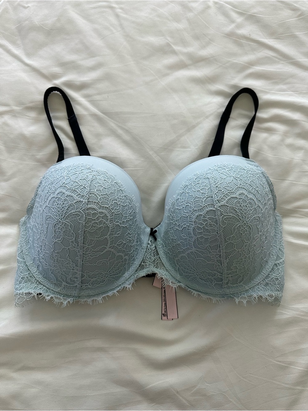 Victoria Secret Lace Balconette Bra in Light Blue with Black Straps - Picture 5 of 7